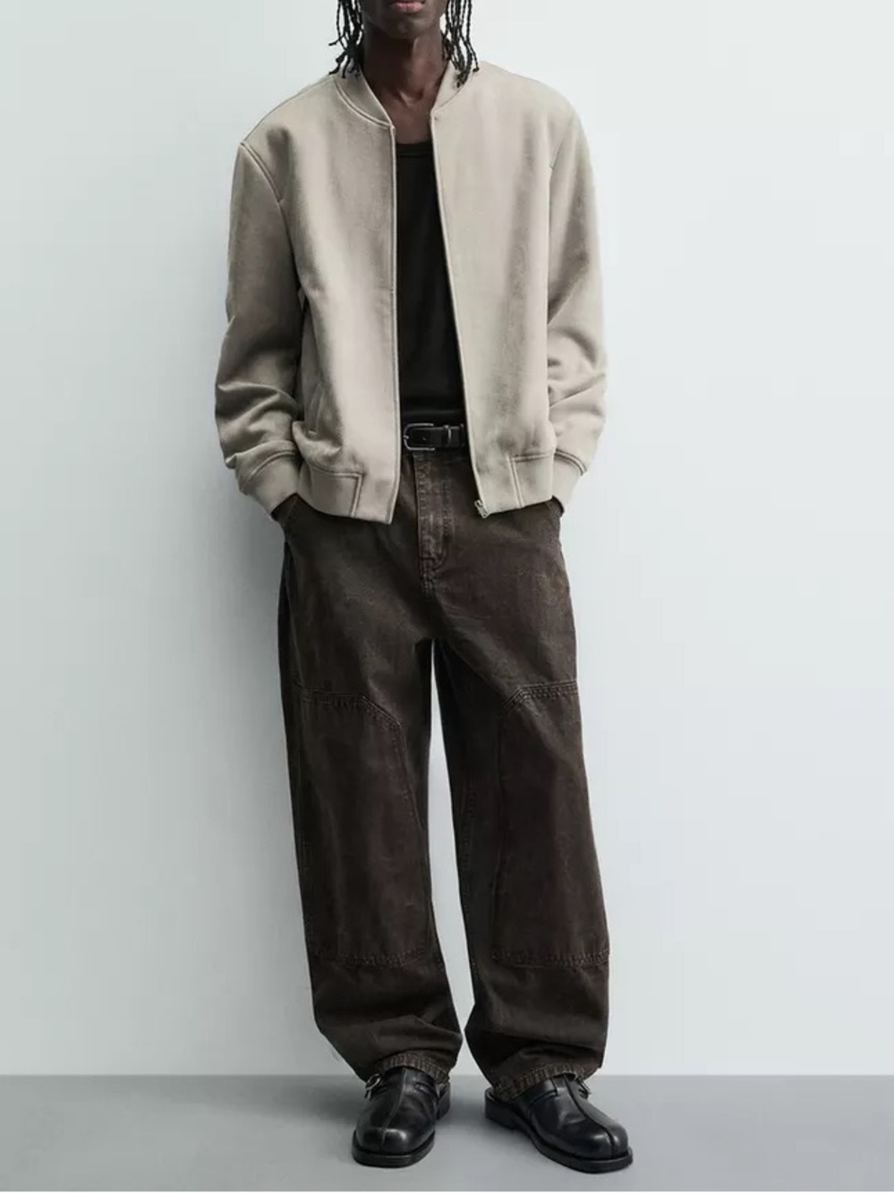 ZARA Man Faux Suede Bomber Jacket S Beige Stone Tan Minimalist Aesthetic Coat - Picture 12 of 16